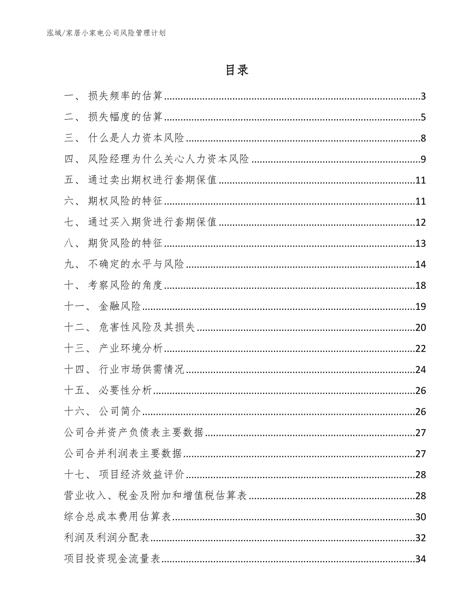 家居小家电公司风险管理计划【范文】_第2页