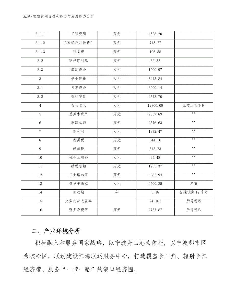 碳酸锂项目盈利能力与发展能力分析_参考_第5页