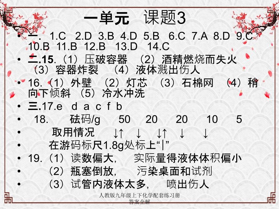 人教版九年级上下化学配套练习册答案全解_第3页