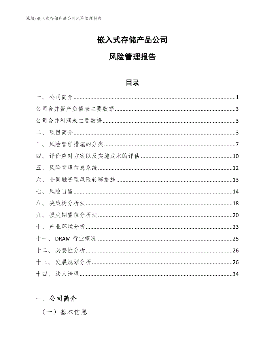 嵌入式存储产品公司风险管理报告_参考_第1页