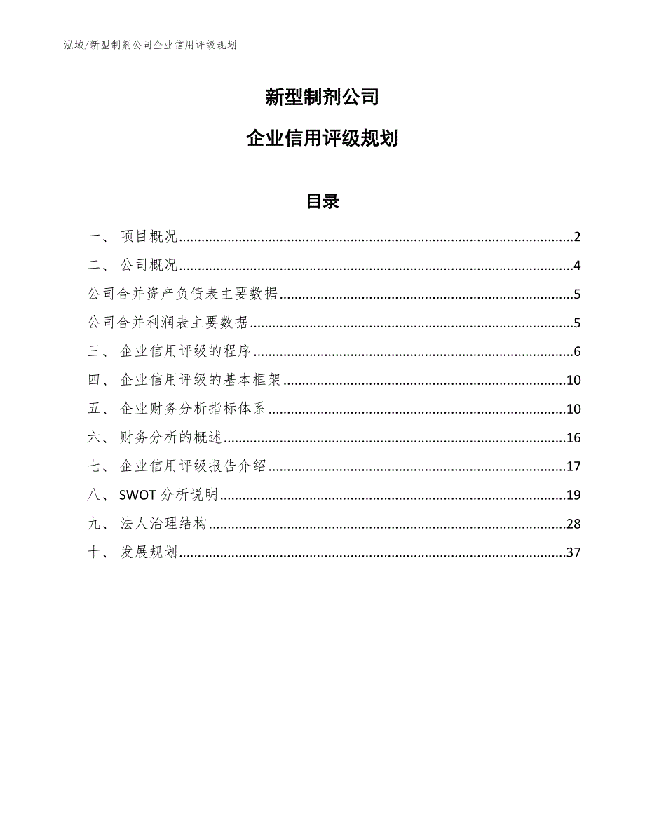 新型制剂公司企业信用评级规划_参考_第1页