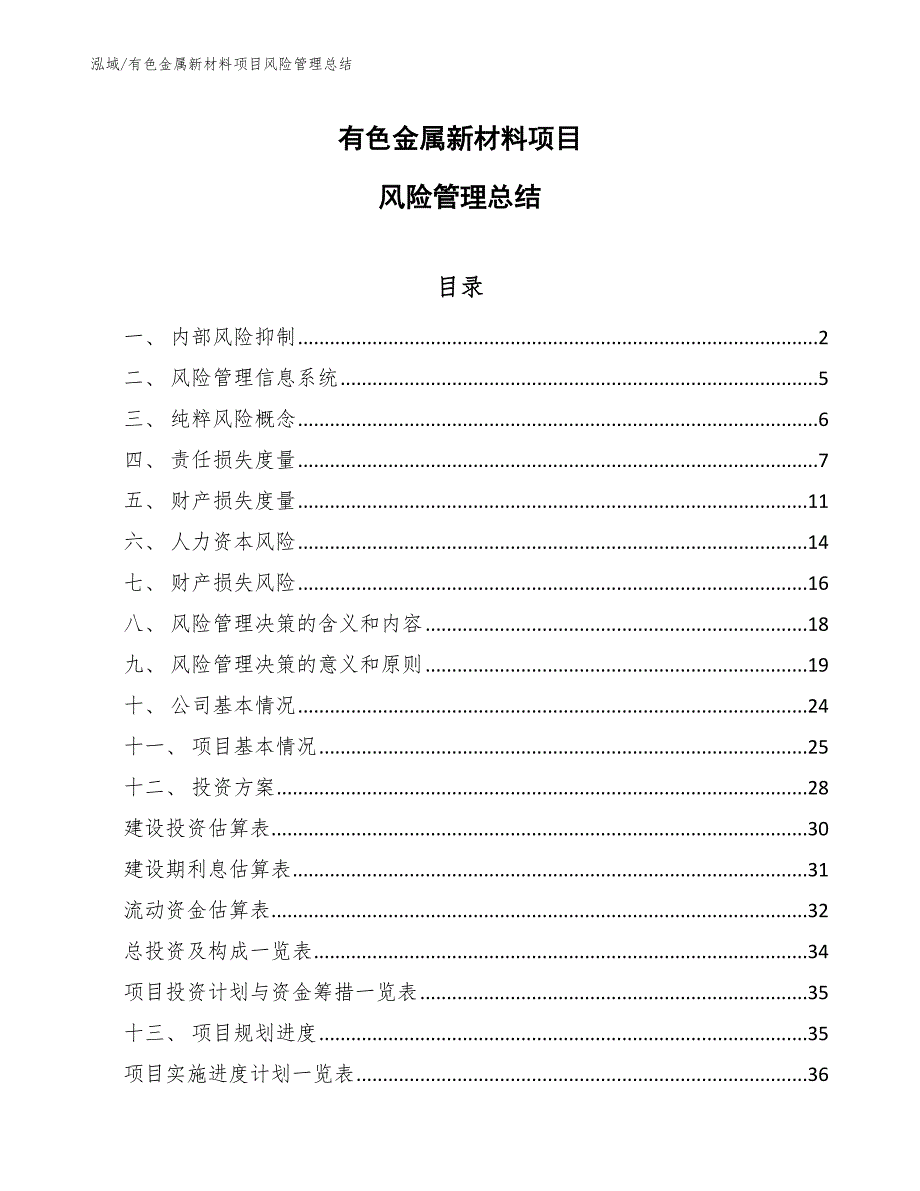 有色金属新材料项目风险管理总结_第1页