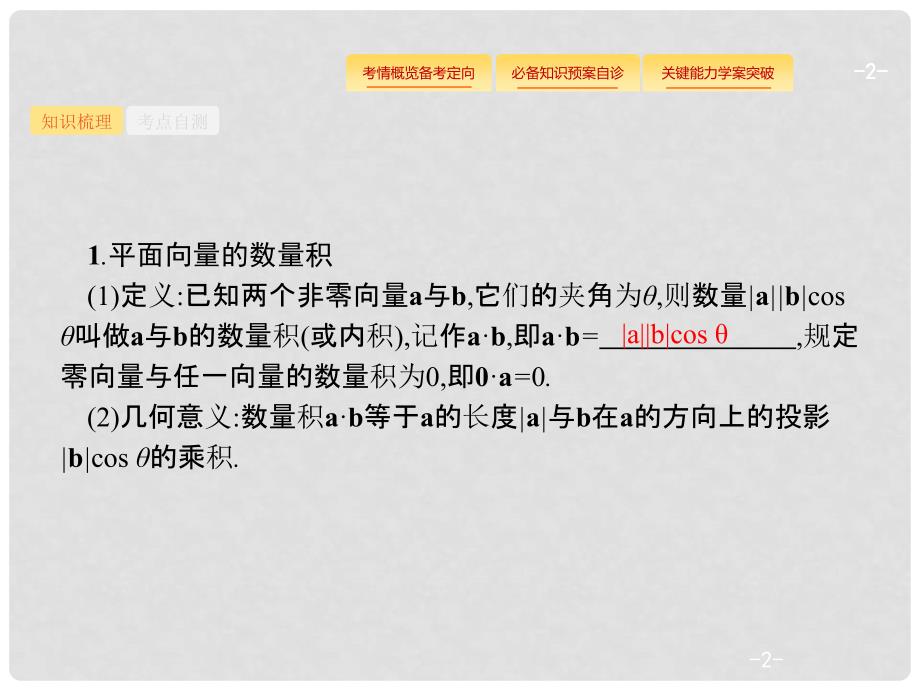 高考数学总复习 第五章 平面向量、数系的扩充与复数的引入 5.3 平面向量的数量积与平面向量的应用课件 理 新人教A版_第2页