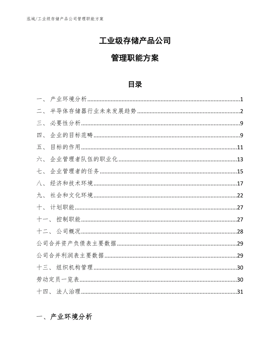 工业级存储产品公司管理职能方案【范文】_第1页