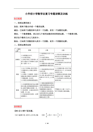 小升初小学数学总复习专题讲解及训练