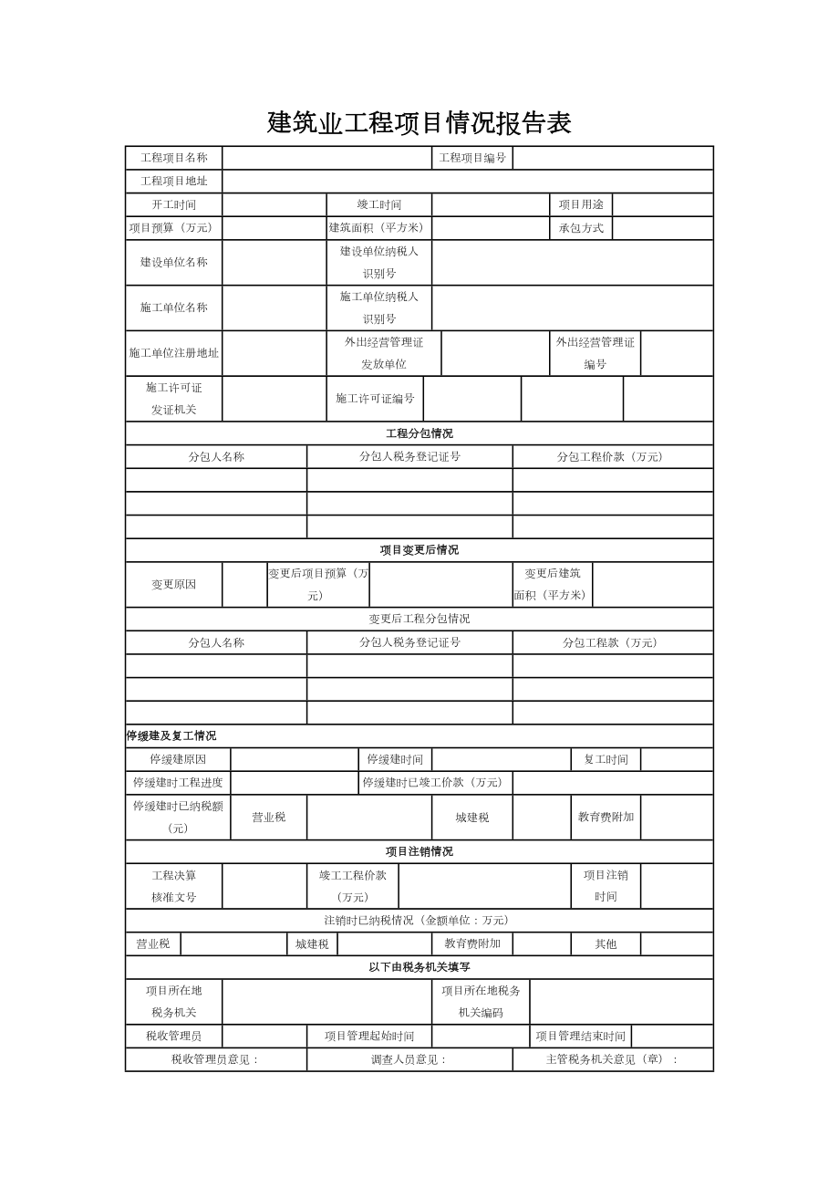 《建筑业工程项目情况报告表》_第1页