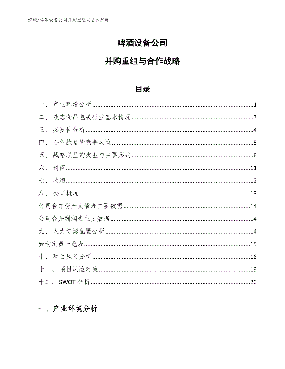 啤酒设备公司并购重组与合作战略_第1页