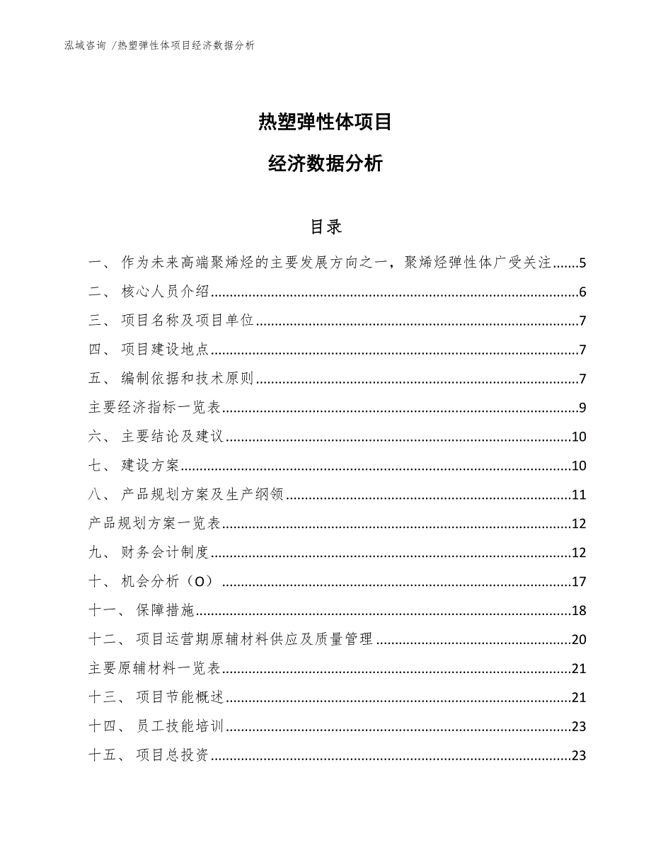 热塑弹性体项目经济数据分析-（参考模板）_第1页