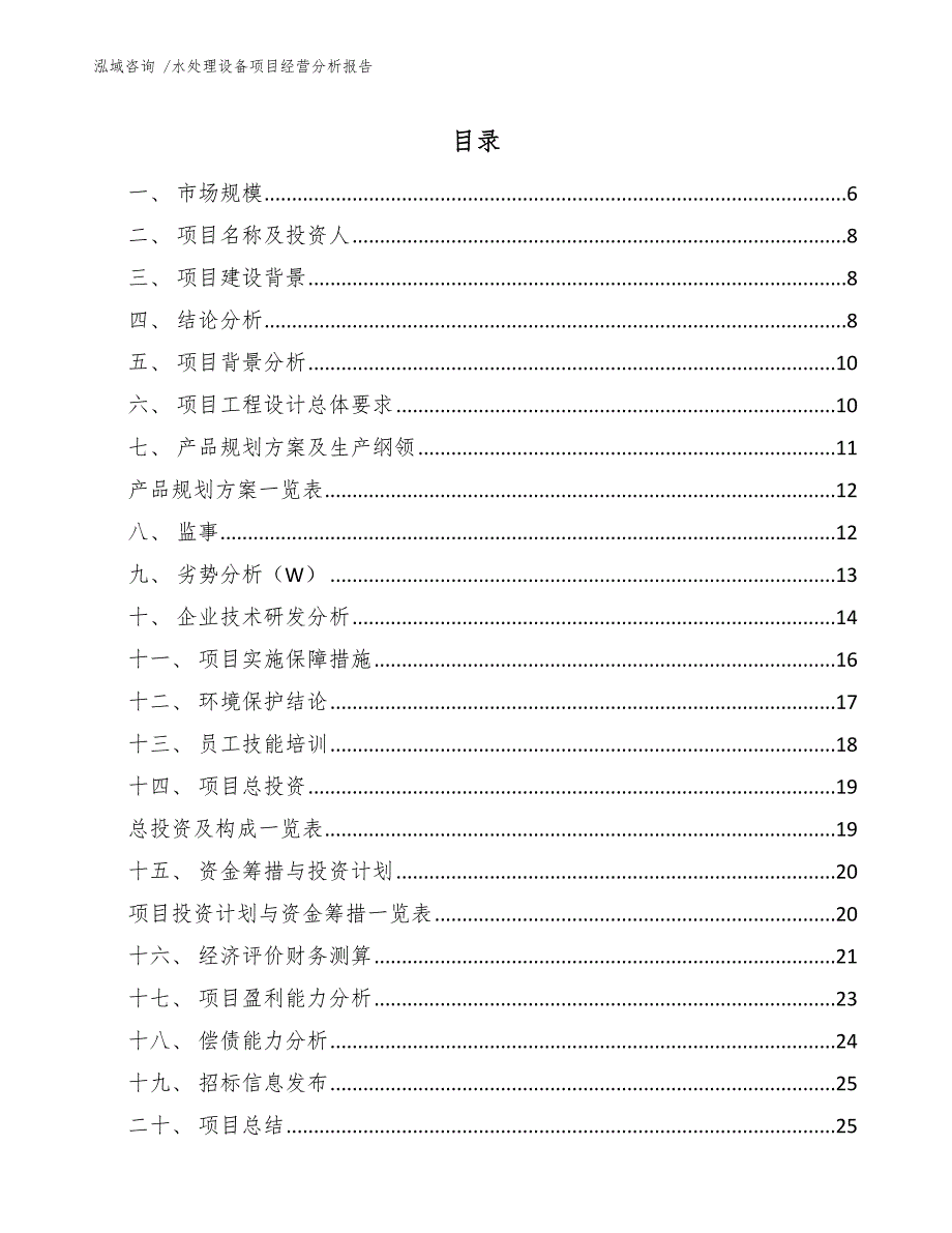 水处理设备项目经营分析报告【参考范文】_第1页