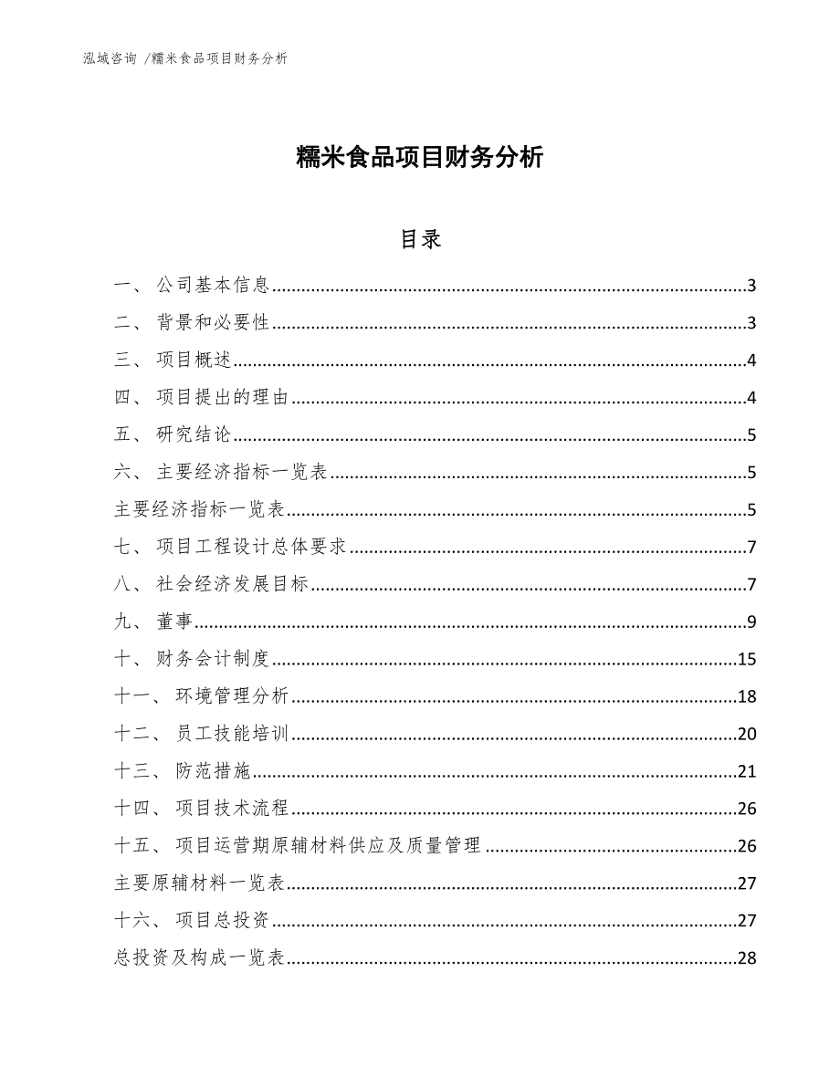 糯米食品项目财务分析_模板范本_第1页