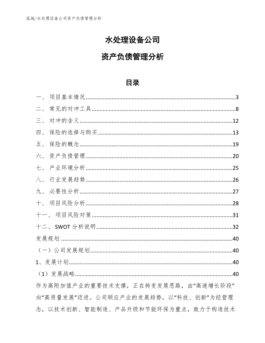 水处理设备公司资产负债管理分析_范文_第1页