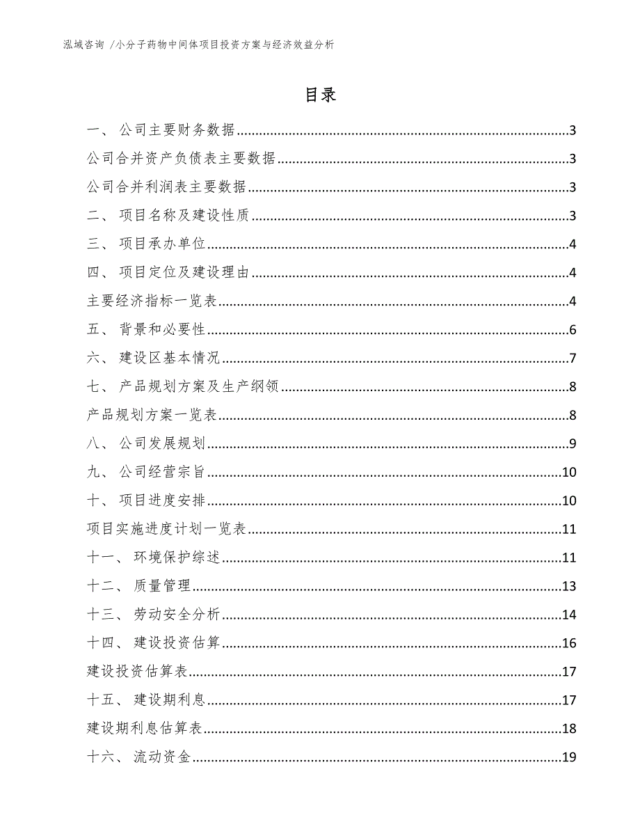 小分子药物中间体项目投资方案与经济效益分析_第1页