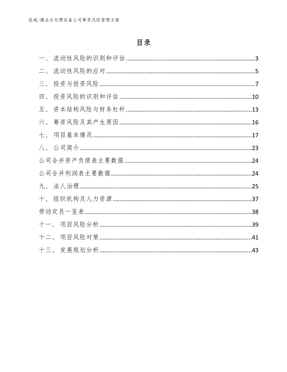 膜法水处理设备公司筹资风险管理方案【范文】_第2页