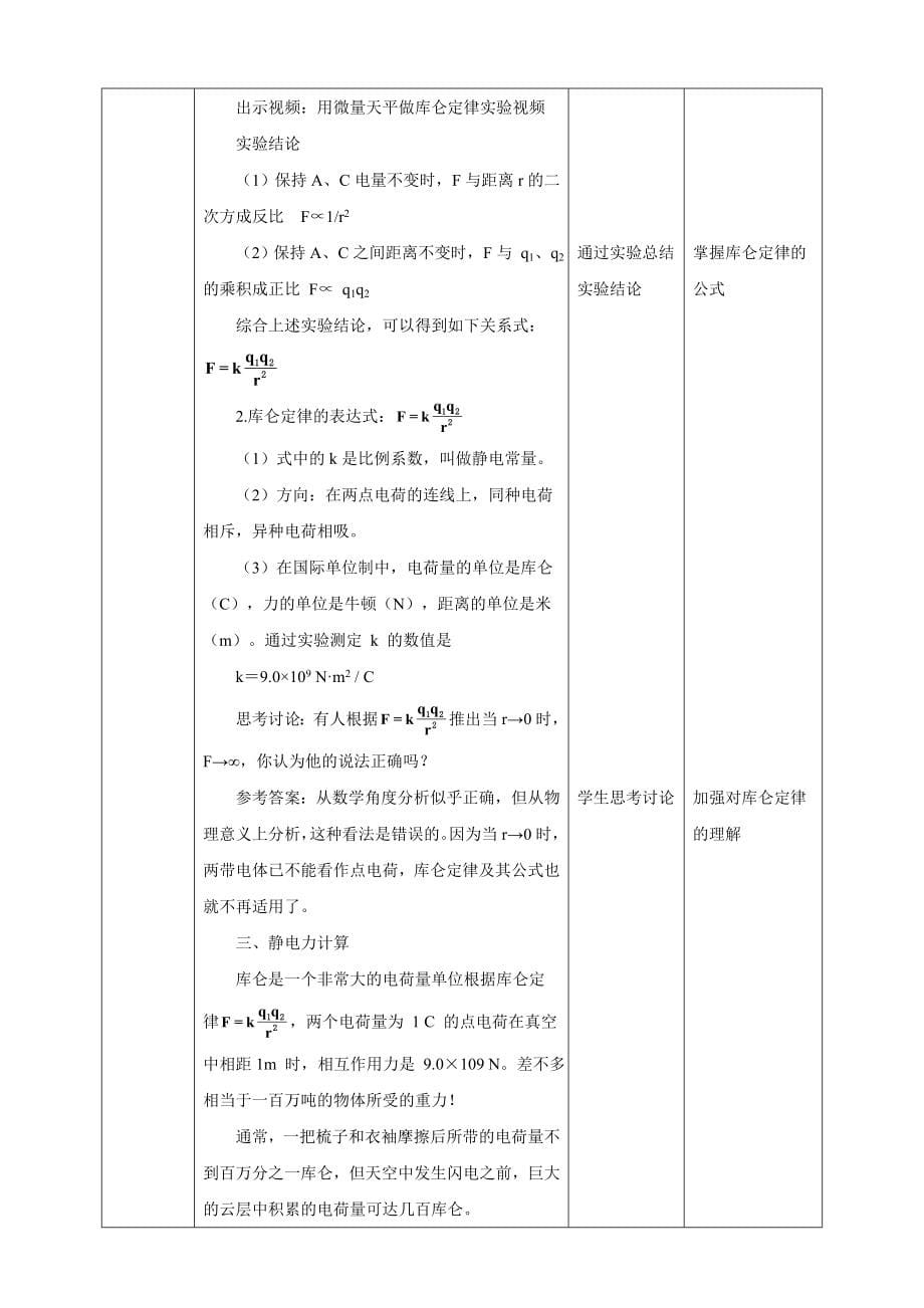 高中物理人教必修三第9章第2节库仑定律教学设计_第5页