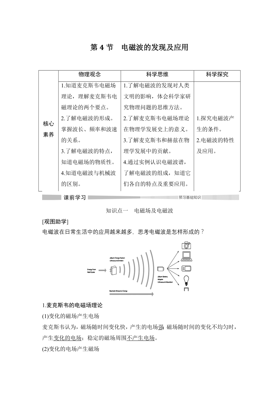 高中物理人教必修三第4节 电磁波的发现及应用_第1页