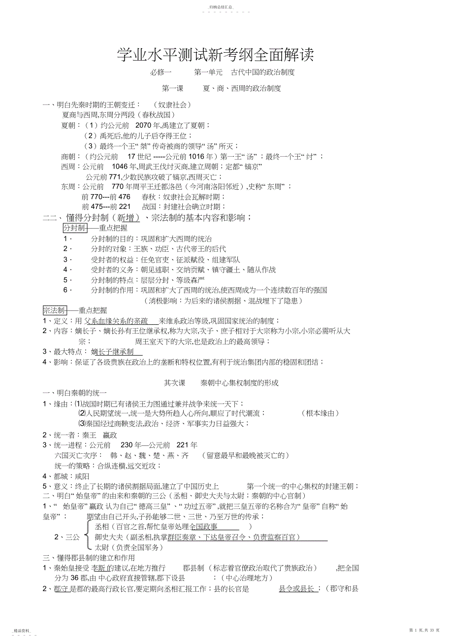 江苏省高中历史学业水平测试知识点详解_第1页