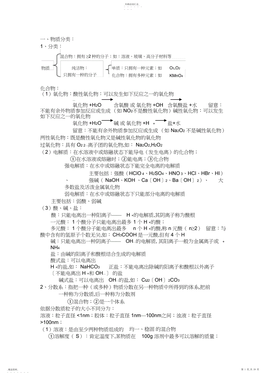 知识点归纳4—化学实验和常识_第1页