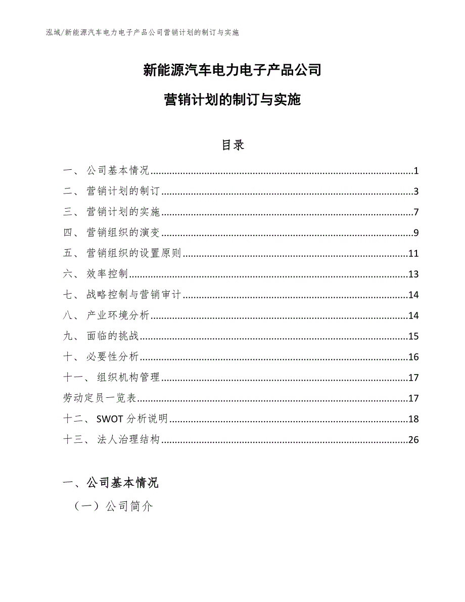 新能源汽车电力电子产品公司营销计划的制订与实施_第1页