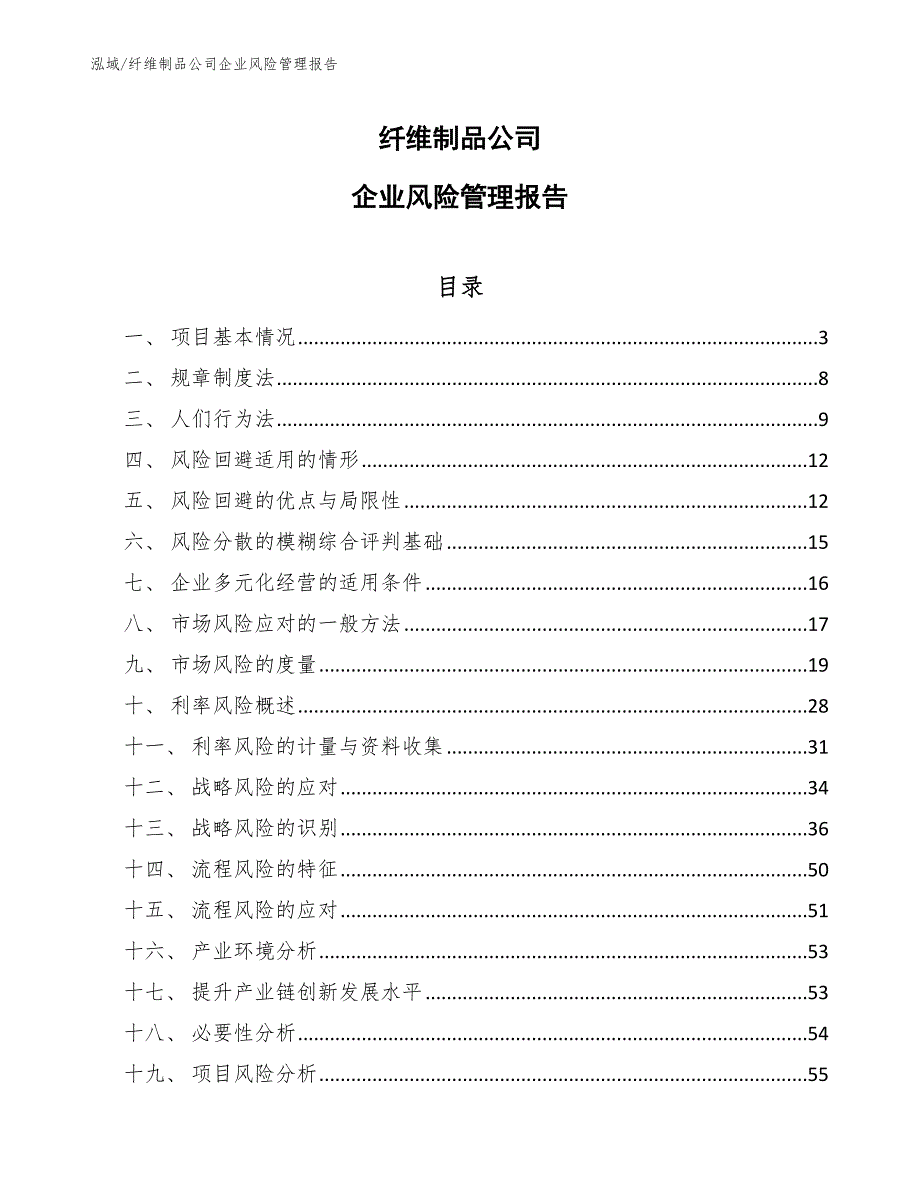 纤维制品公司企业风险管理报告（范文）_第1页