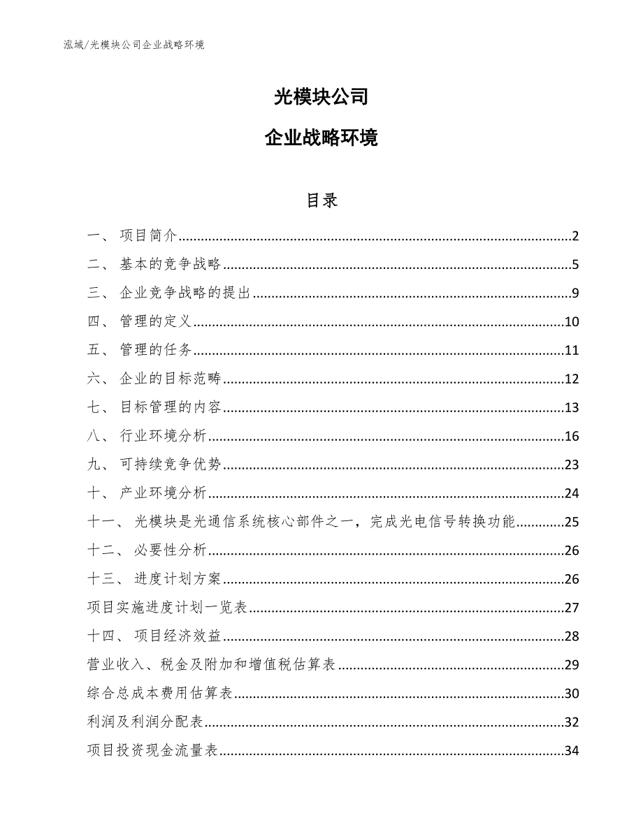 光模块公司企业战略环境_范文_第1页