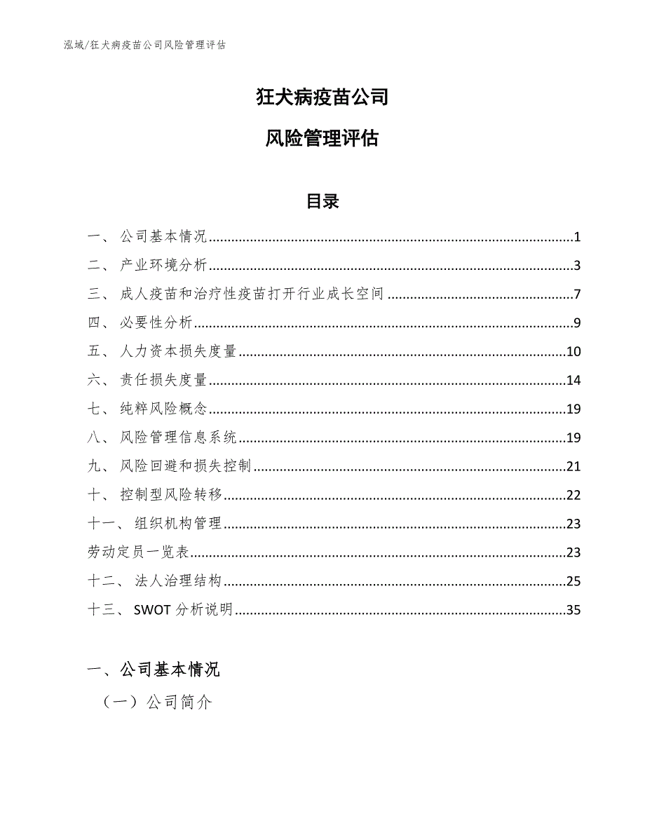 狂犬病疫苗公司风险管理评估【参考】_第1页