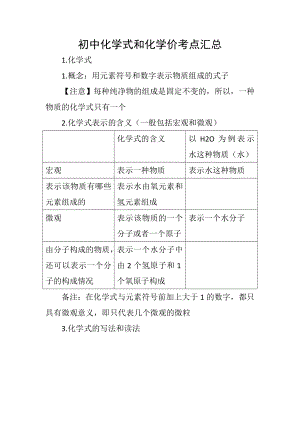 初中化学式和化学价考点汇总