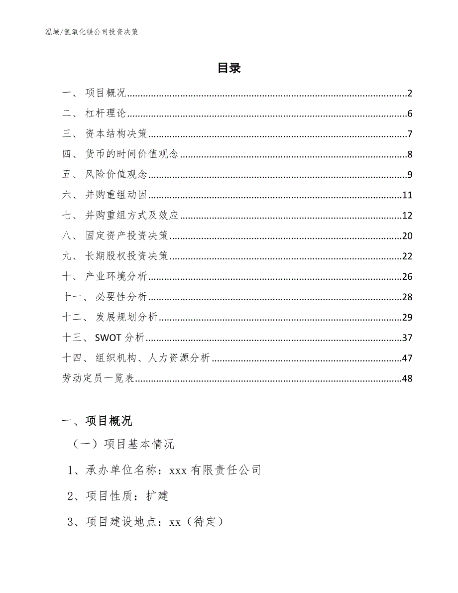 氢氧化镁公司投资决策（范文）_第2页