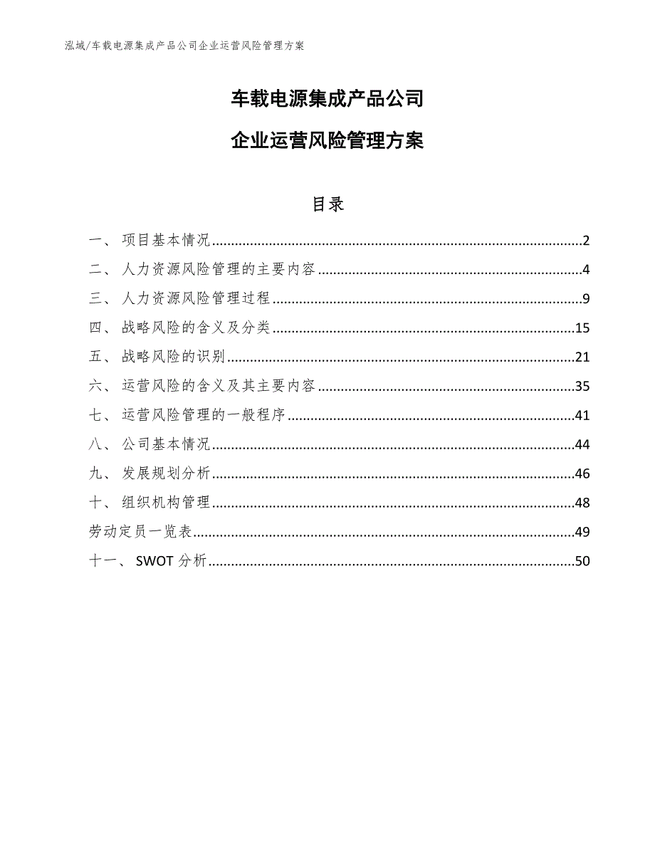 车载电源集成产品公司企业运营风险管理方案_第1页