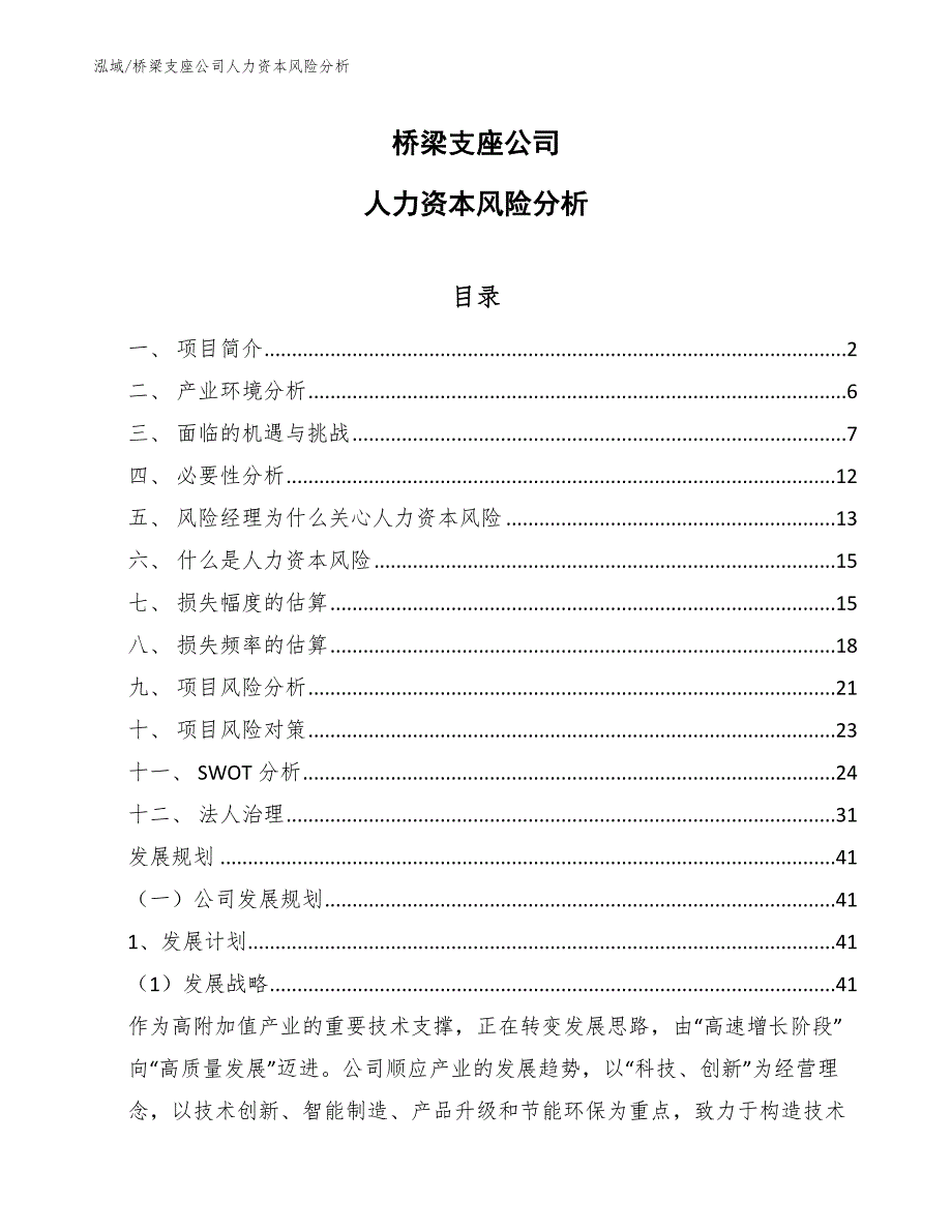 桥梁支座公司人力资本风险分析_第1页