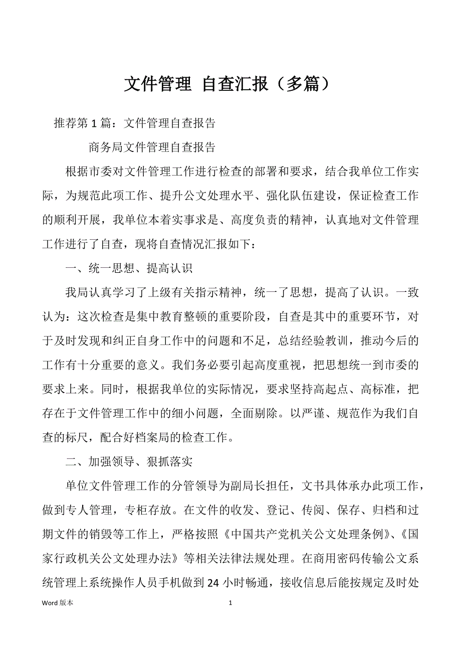 文件管理 自查汇报（多篇）_第1页