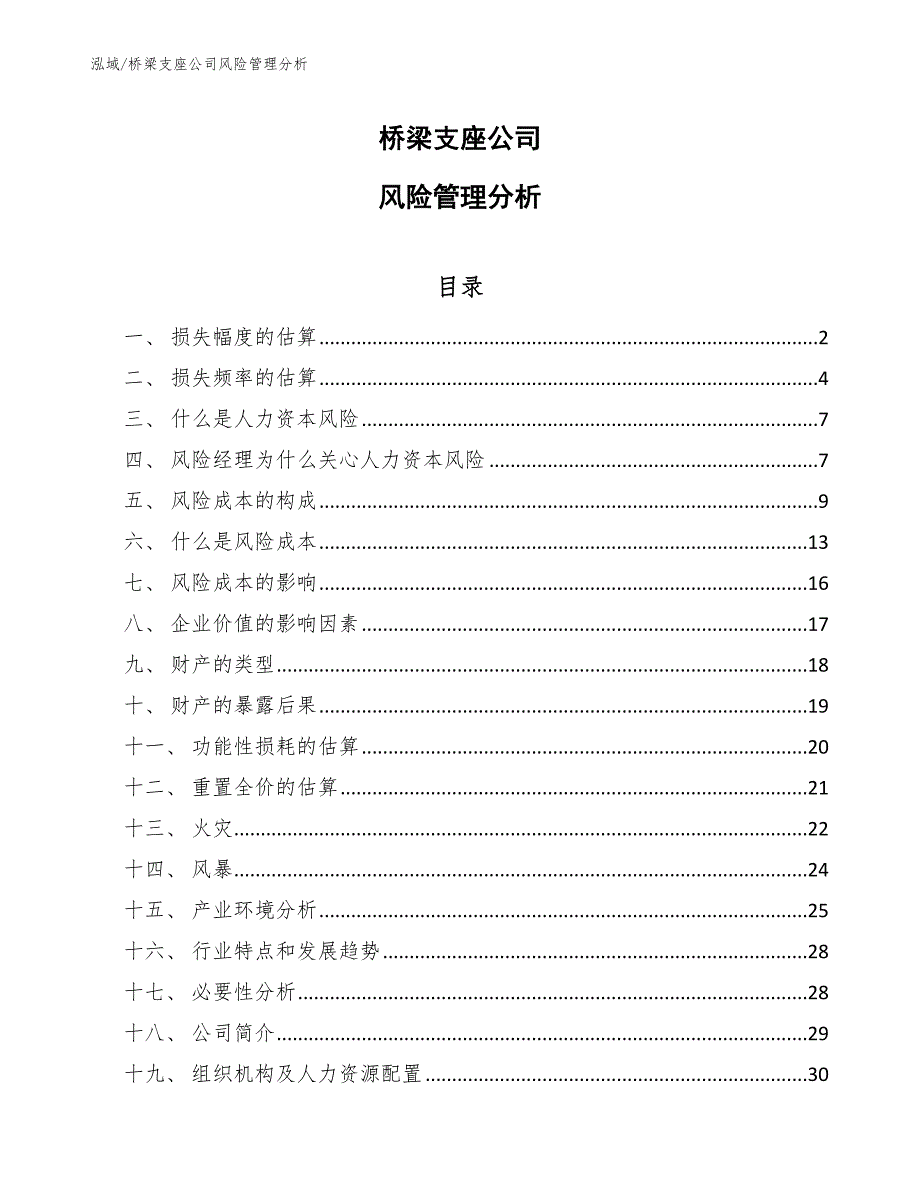 桥梁支座公司风险管理分析_范文_第1页