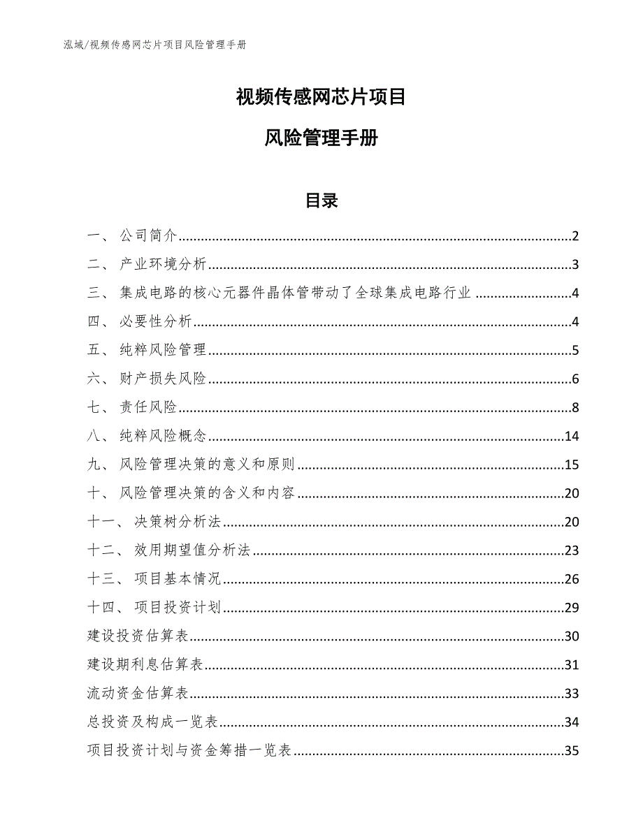 视频传感网芯片项目风险管理手册_范文_第1页