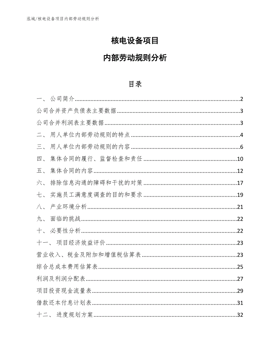 核电设备项目内部劳动规则分析_第1页