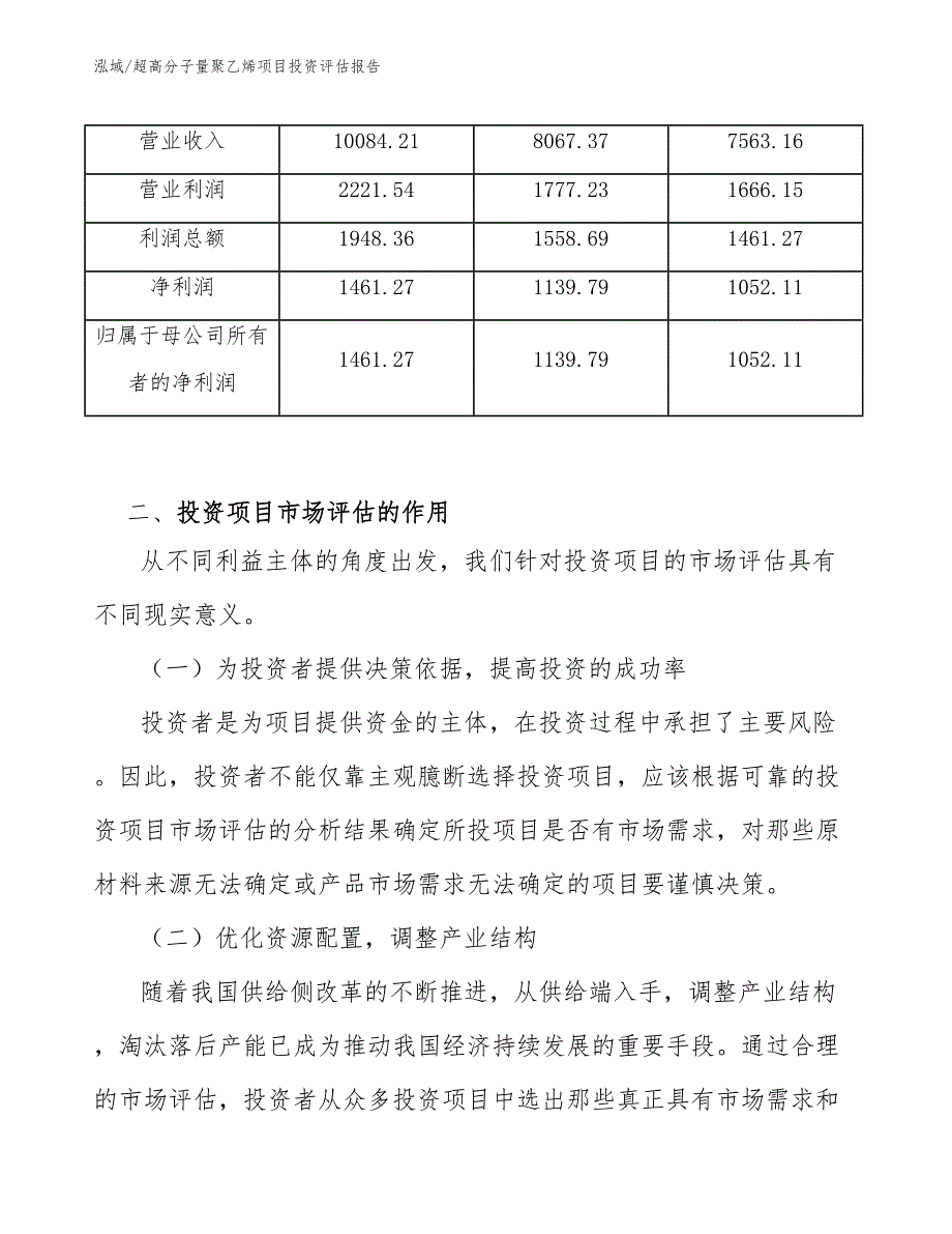 超高分子量聚乙烯项目投资评估报告_范文_第4页