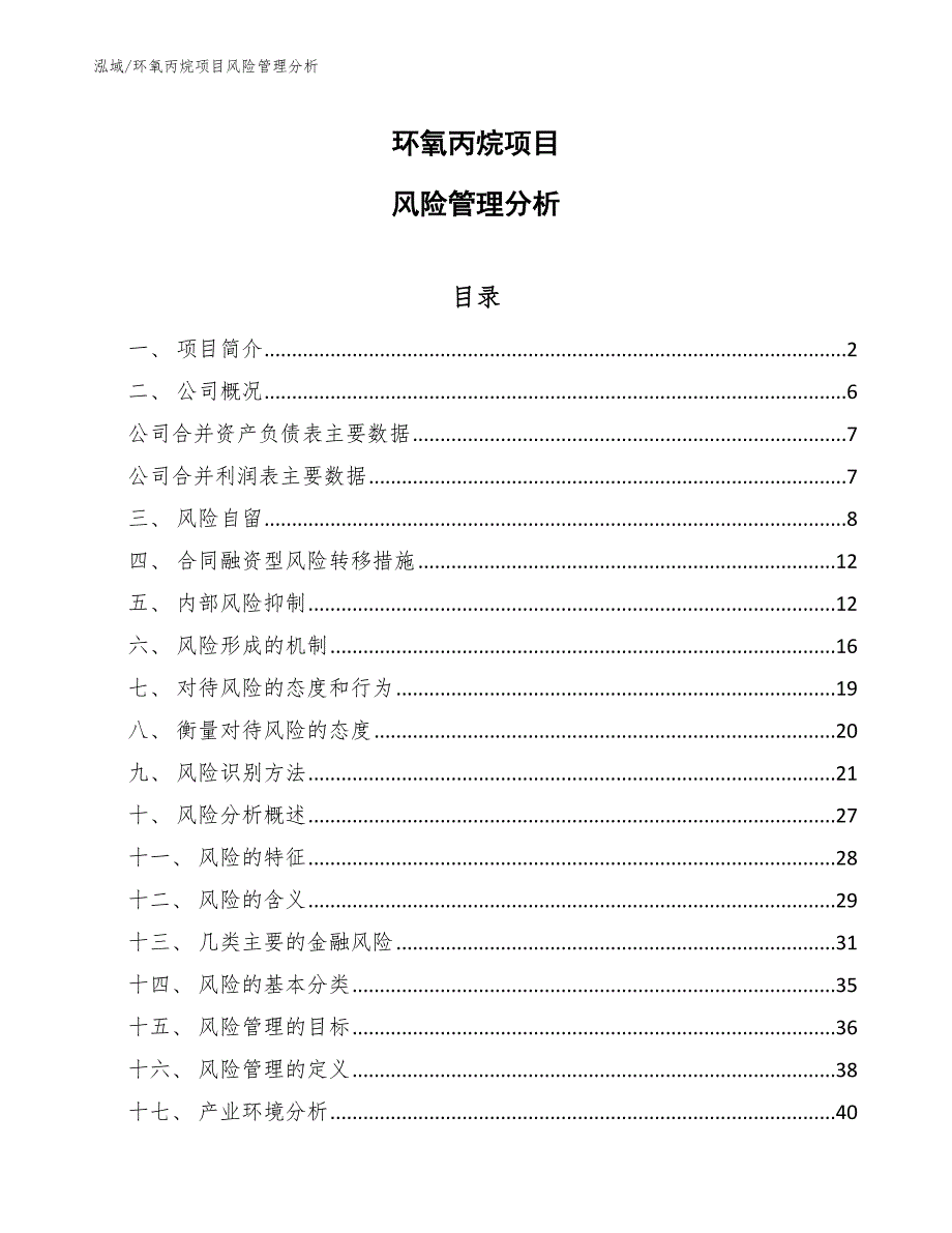 环氧丙烷项目风险管理分析【范文】_第1页