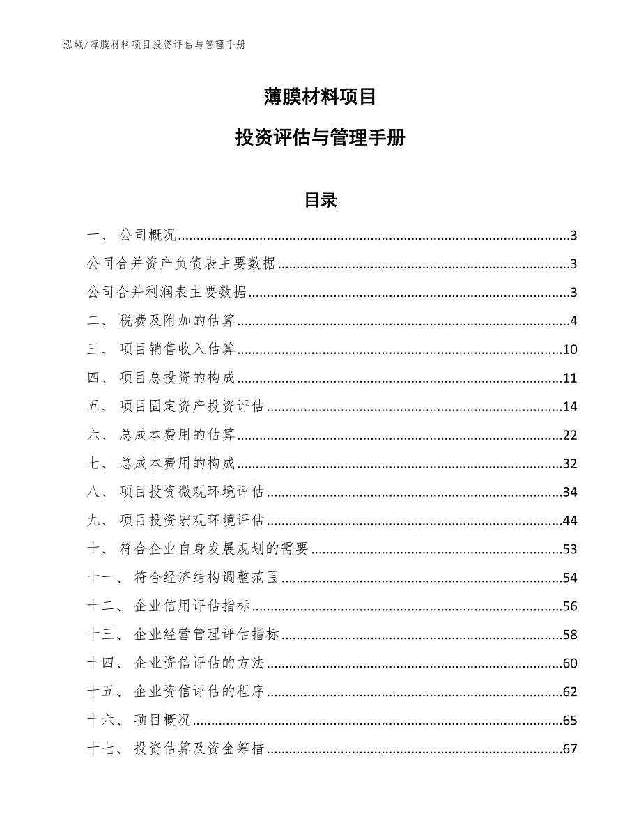 薄膜材料项目投资评估与管理手册_参考_第1页