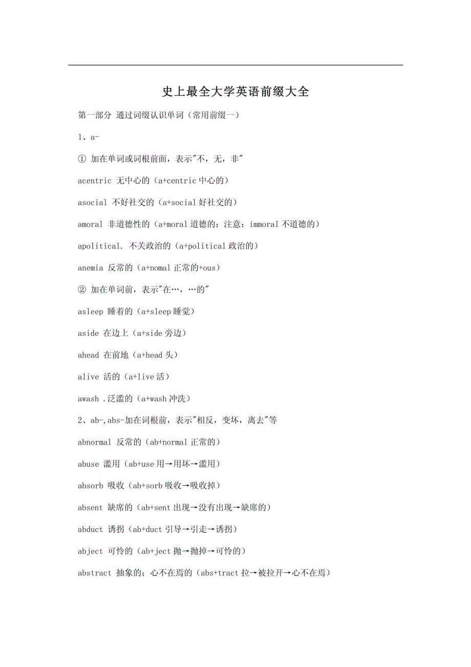 大学英语前缀大全_第1页