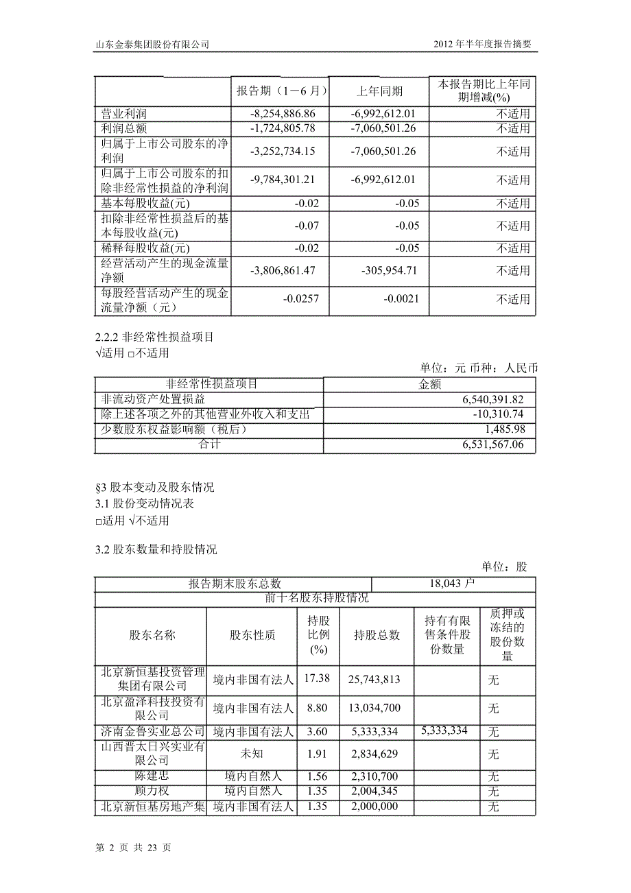 600385 ST金泰半年报摘要_第2页