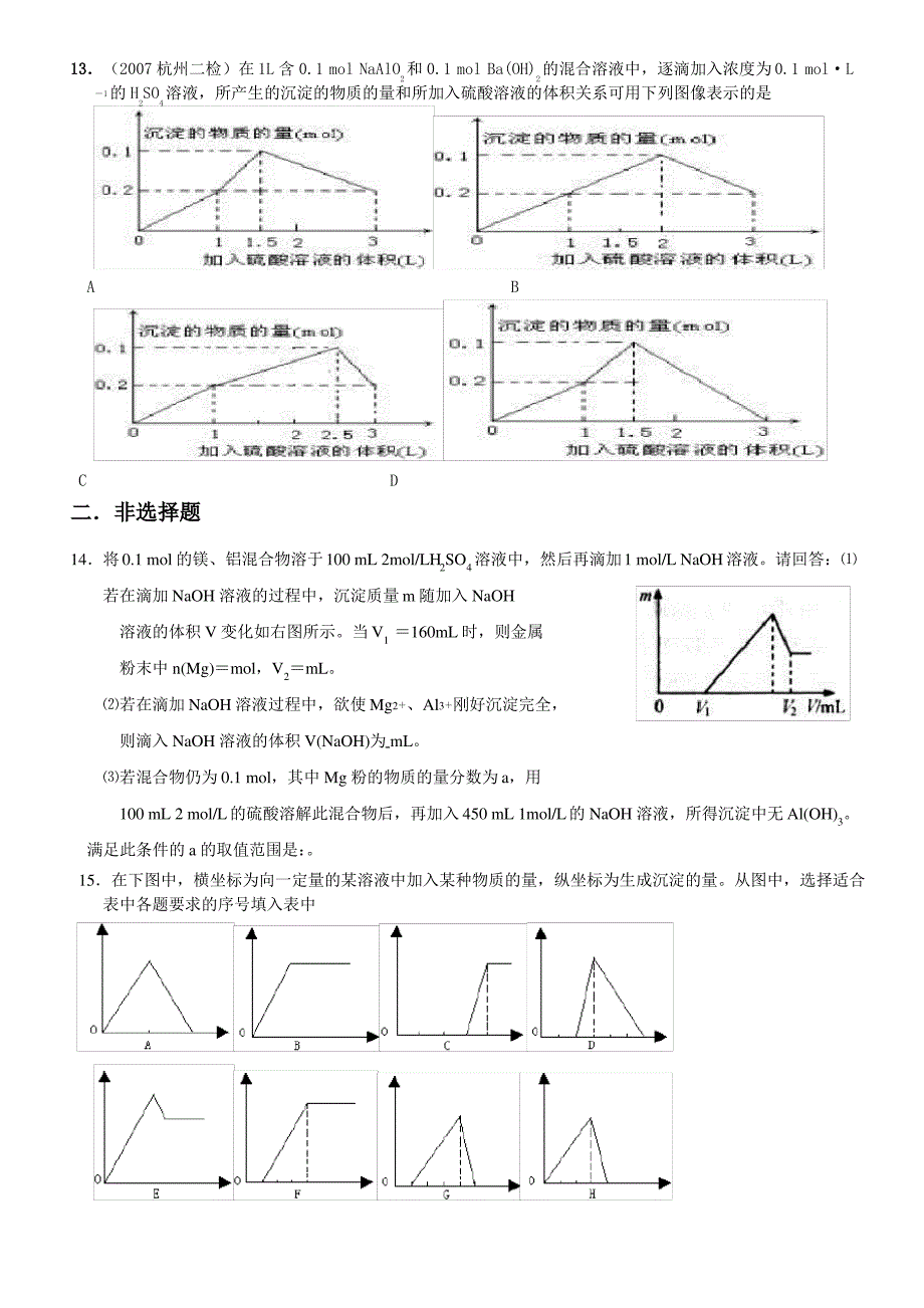 高一化学专练-金属及其化合物图像专题_第3页