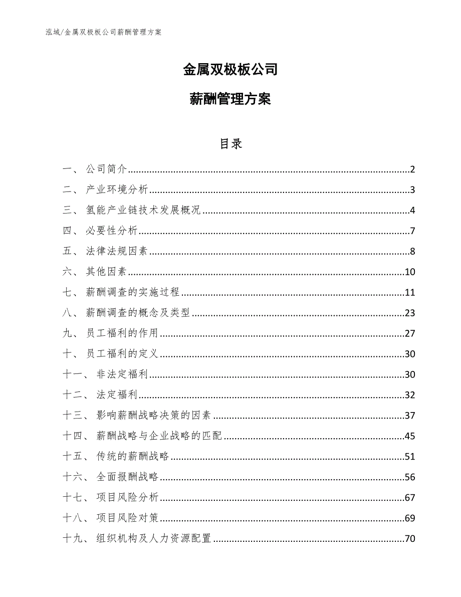 金属双极板公司薪酬管理方案_第1页