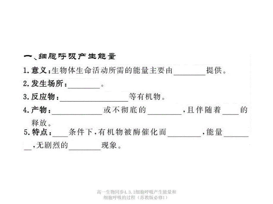 高一生物同步4.3.1细胞呼吸产生能量和细胞呼吸的过程（苏教版必修1）课件_第3页