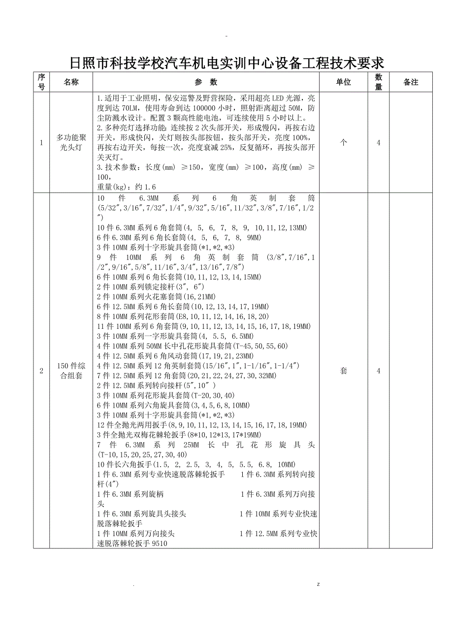 汽车机电实训中心设备项目技术要求_第1页