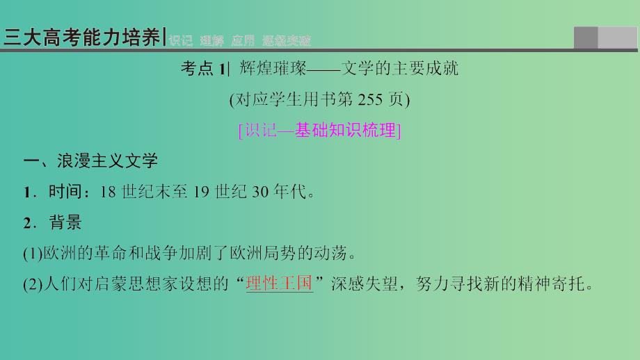 2019年度高考历史一轮复习 第32讲 19世纪以来的世界文学艺术课件 岳麓版.ppt_第3页