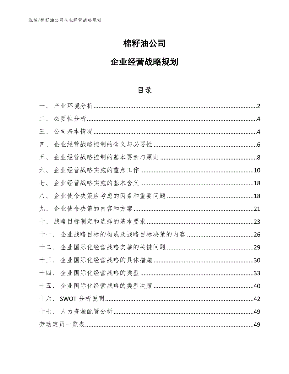 棉籽油公司企业经营战略规划_第1页