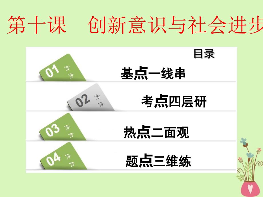 （全国通用版） 2019版高考政治一轮复习 第三单元 思想方法与创新意识 第十课 创新意识与社会进步课件 新人教版必修4_第1页
