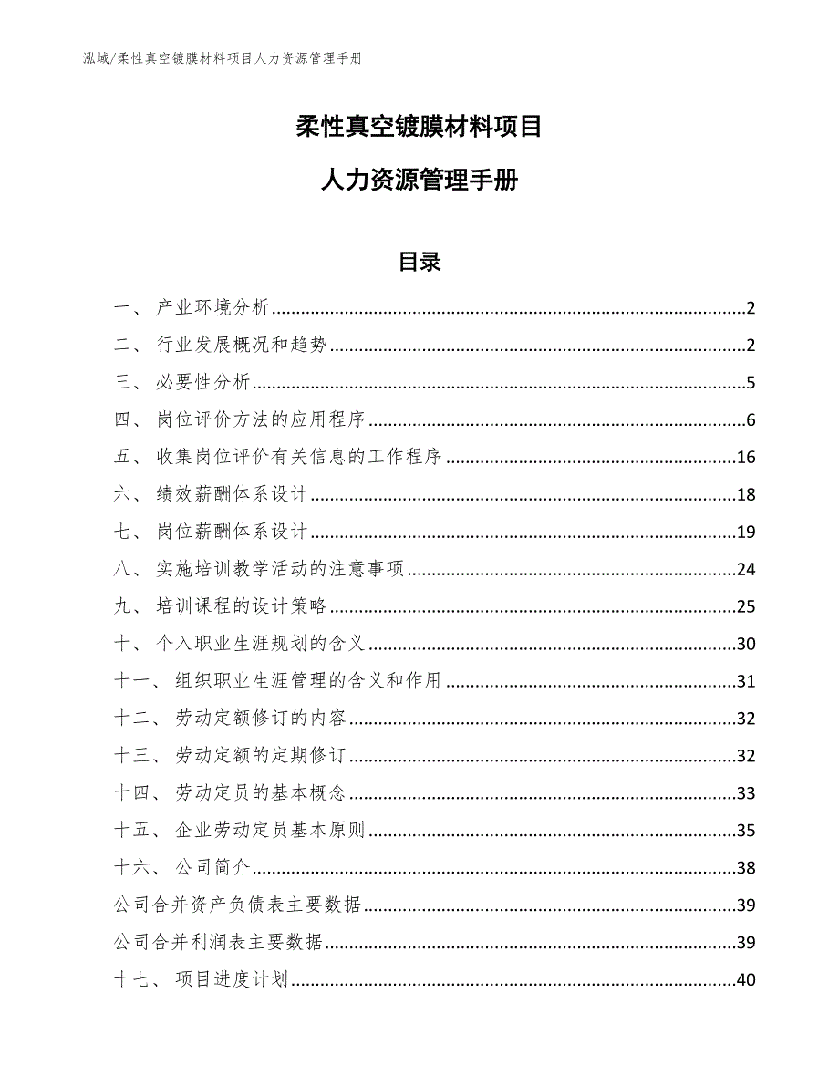 柔性真空镀膜材料项目人力资源管理手册_第1页