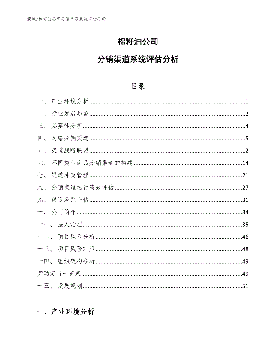 棉籽油公司分销渠道系统评估分析【范文】_第1页