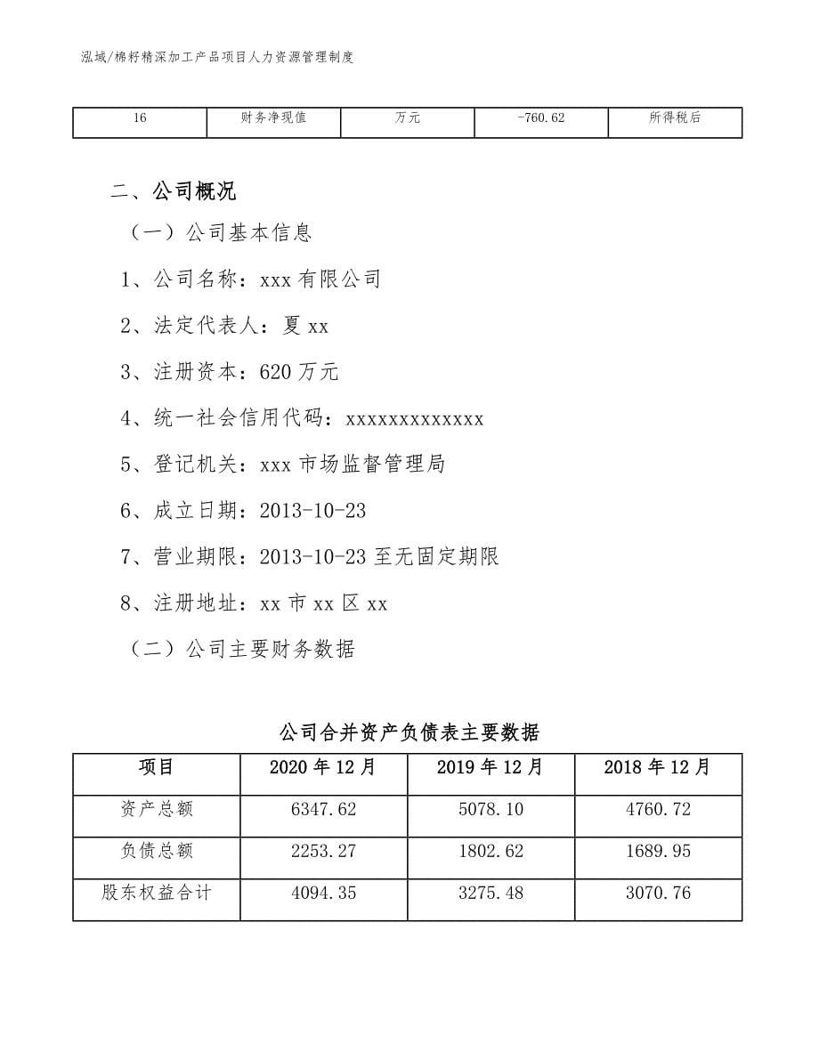 棉籽精深加工产品项目人力资源管理制度（范文）_第5页