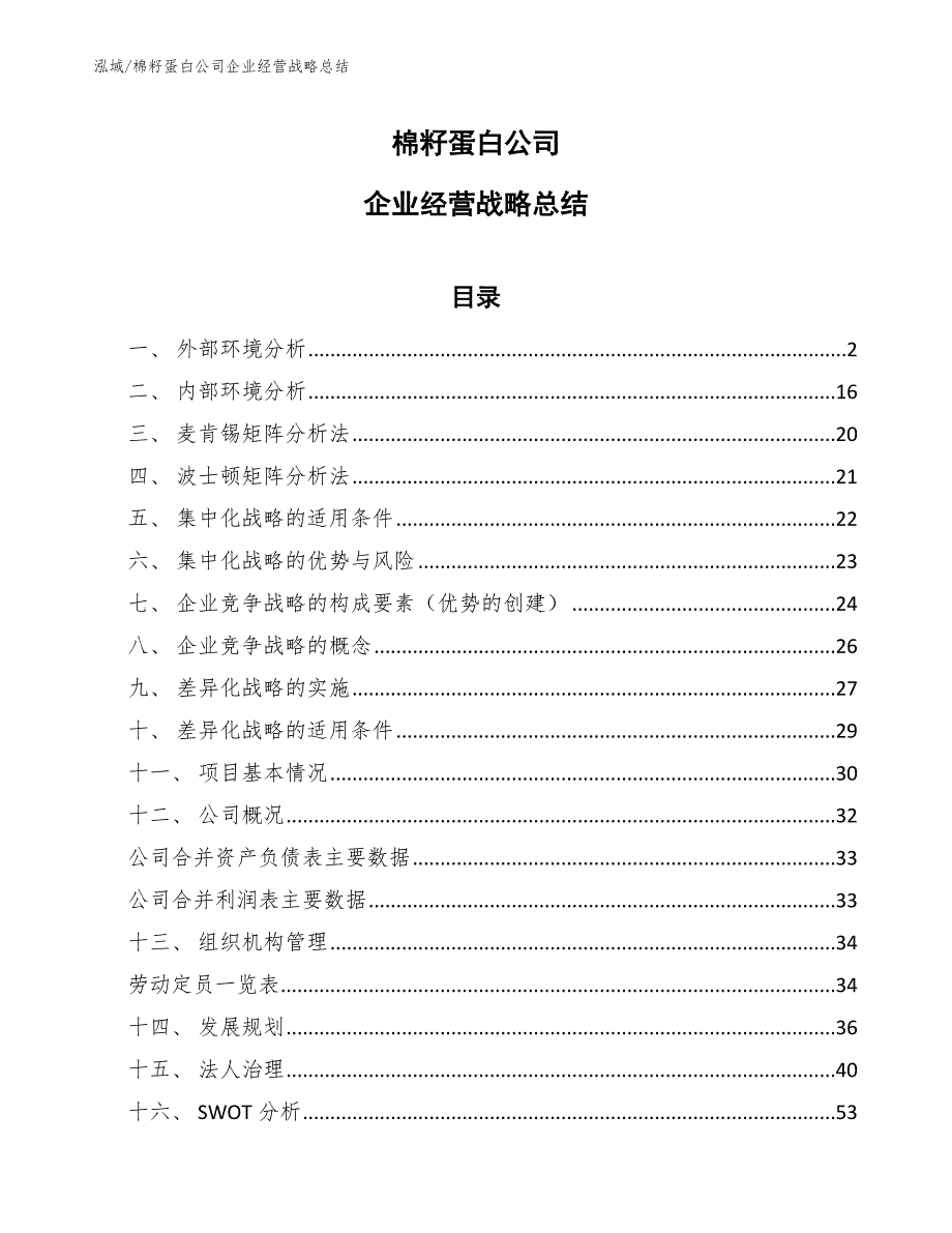 棉籽蛋白公司企业经营战略总结_范文_第1页