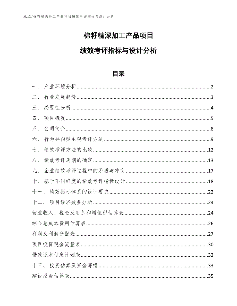 棉籽精深加工产品项目绩效考评指标与设计分析_第1页